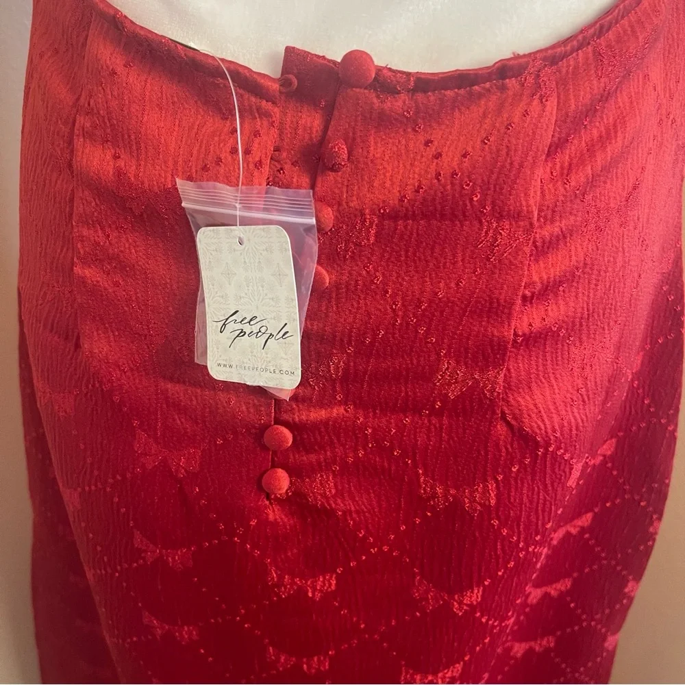 Free People Foolish Heart Midi Dress Red Dahlia Lace Satin NWT Romantic Boho S - Picture 6 of 11